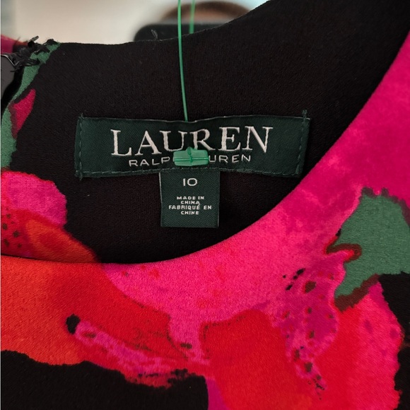 NWOT Ralph Lauren Black Sleeveless Red Floral Print A Line Shift Dress Size 10 - Picture 4 of 6